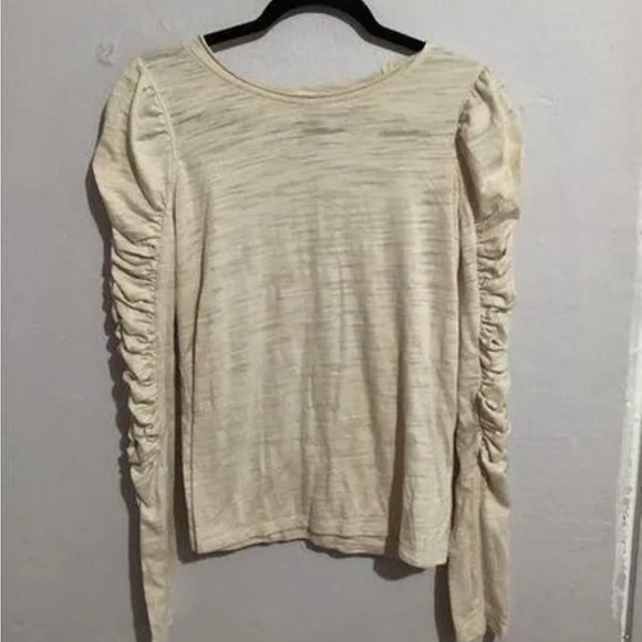 Free People Natasha Beige Ruched Long Sleeve Top Mint Size Small - Picture 3 of 3